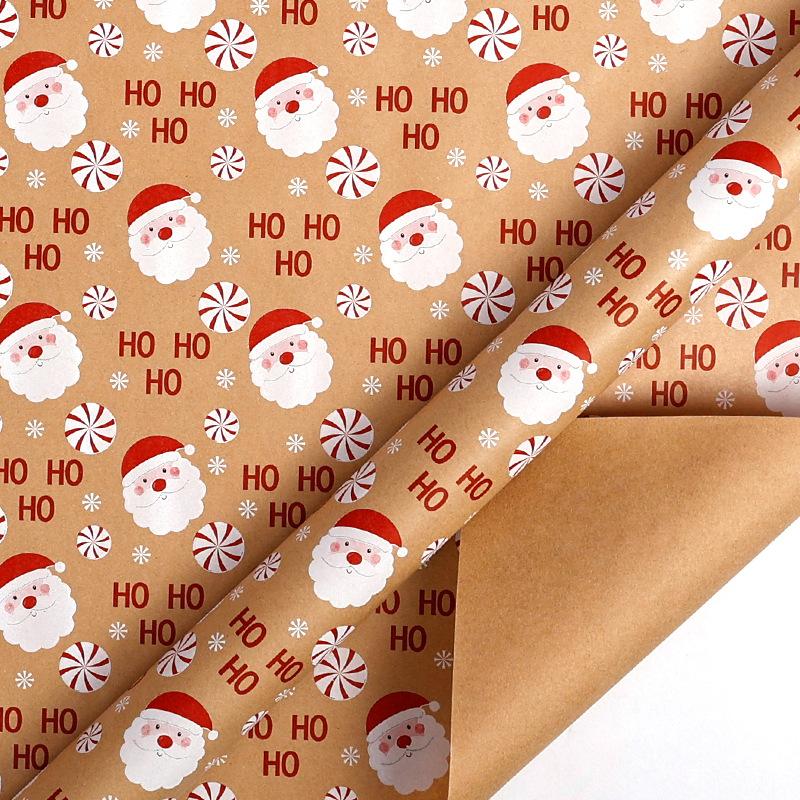 43*300cm Christmas Kraft Wrapping Paper Xmas Tree Santa Claus Gifts Packaging Paper DIY Craft Home Party Decoration Background
