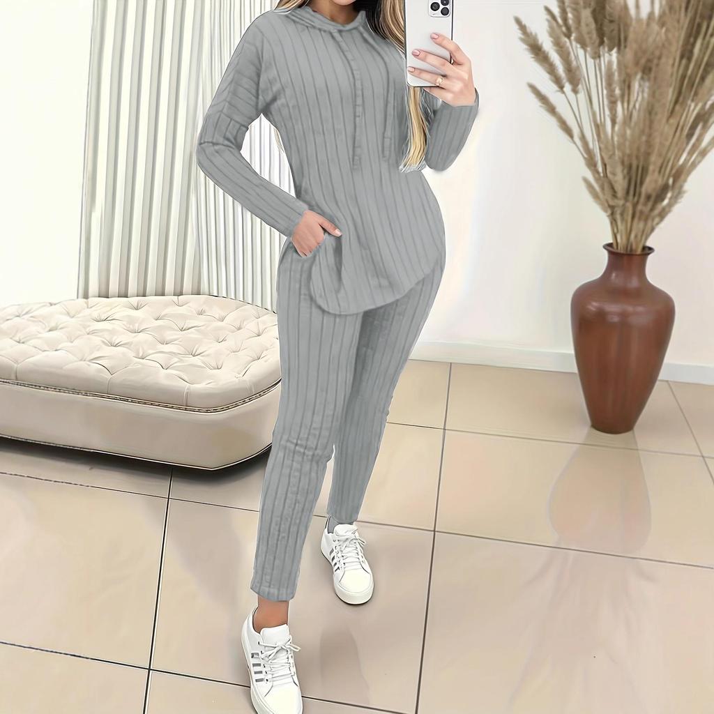 Damen Rippstrick Hoodie und Lange Hose Set Herbst/Winter 2025