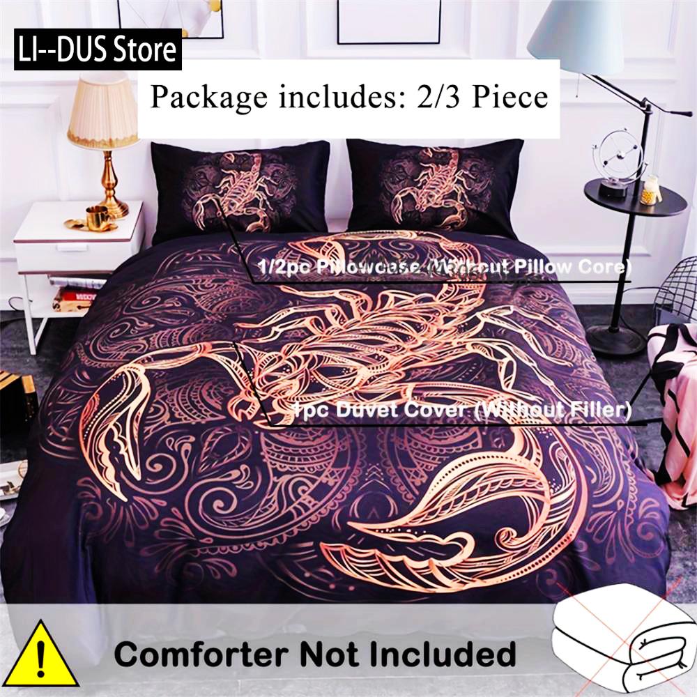Conjunto de Capa de Edredom Estampado Constelação Escorpião Preto&Dourado 2/3 peças (1 Capa de Edredom + 1/2 Fronha Sem Enchimento) Conjunto de cama
