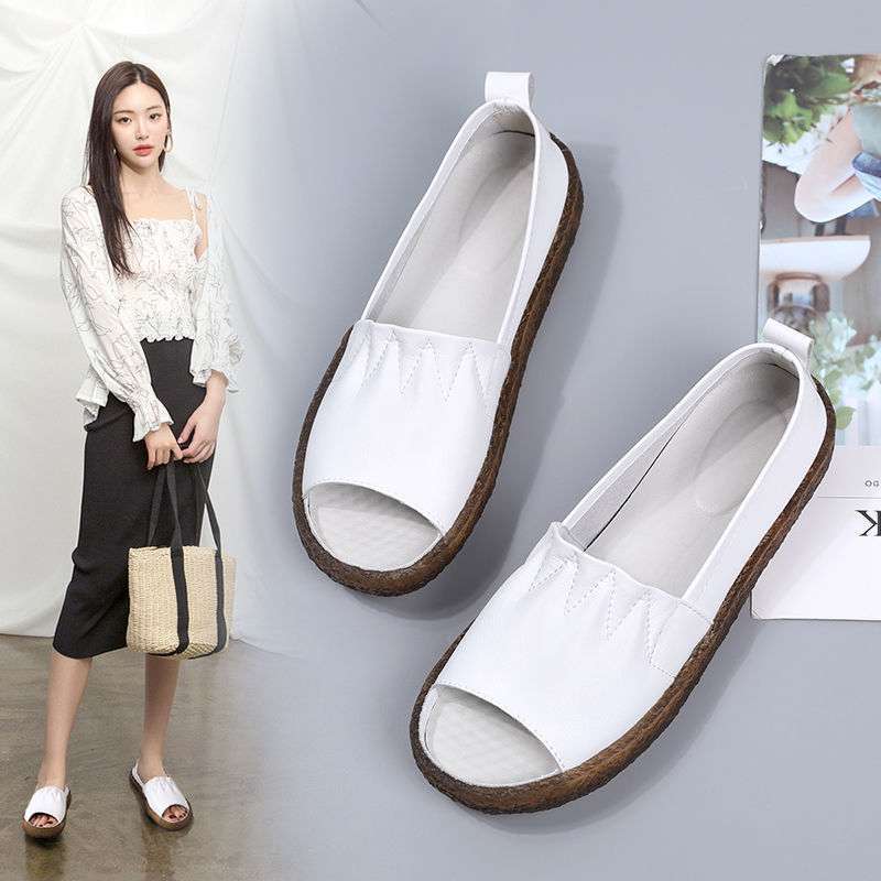 Fish mouth shoes beef tendon sole sandals women's summer new open toe strap heel slippers foot width nurse maternity women's shoes
