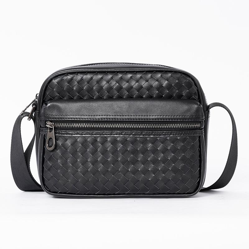 

Сумка через плечо из плетеной натуральной кожи, мужская модная горизонтальная повседневная сумка через плечо, летняя легкая маленькая сумка, деловая мужская сумка чёрный