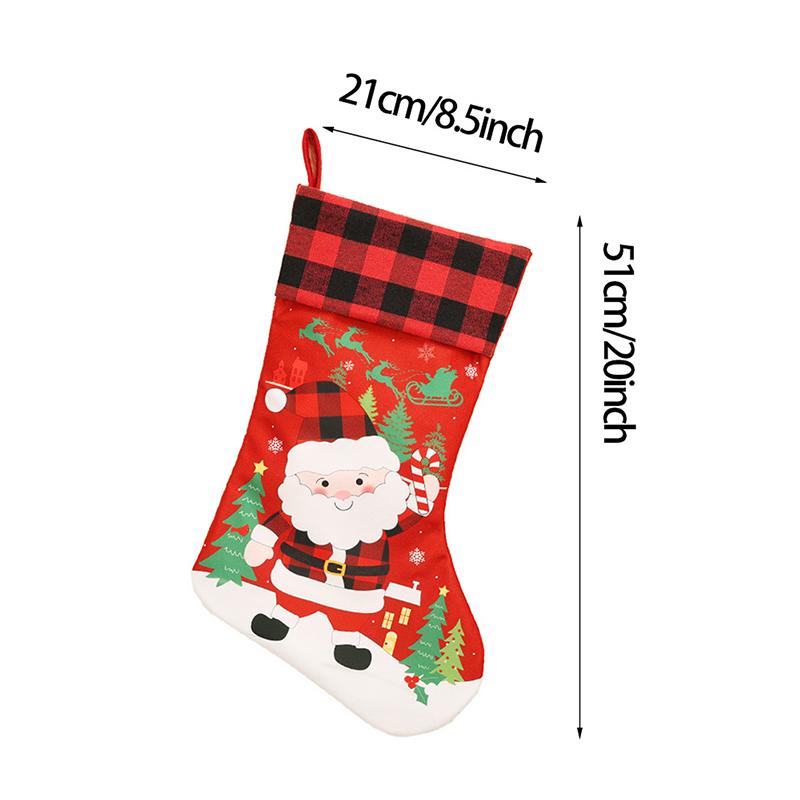 Christmas Stockings, Christmas Stocking Deer Santa Snowman Plaid Xmas Stocking Holiday Christmas Decoration For Family Kids