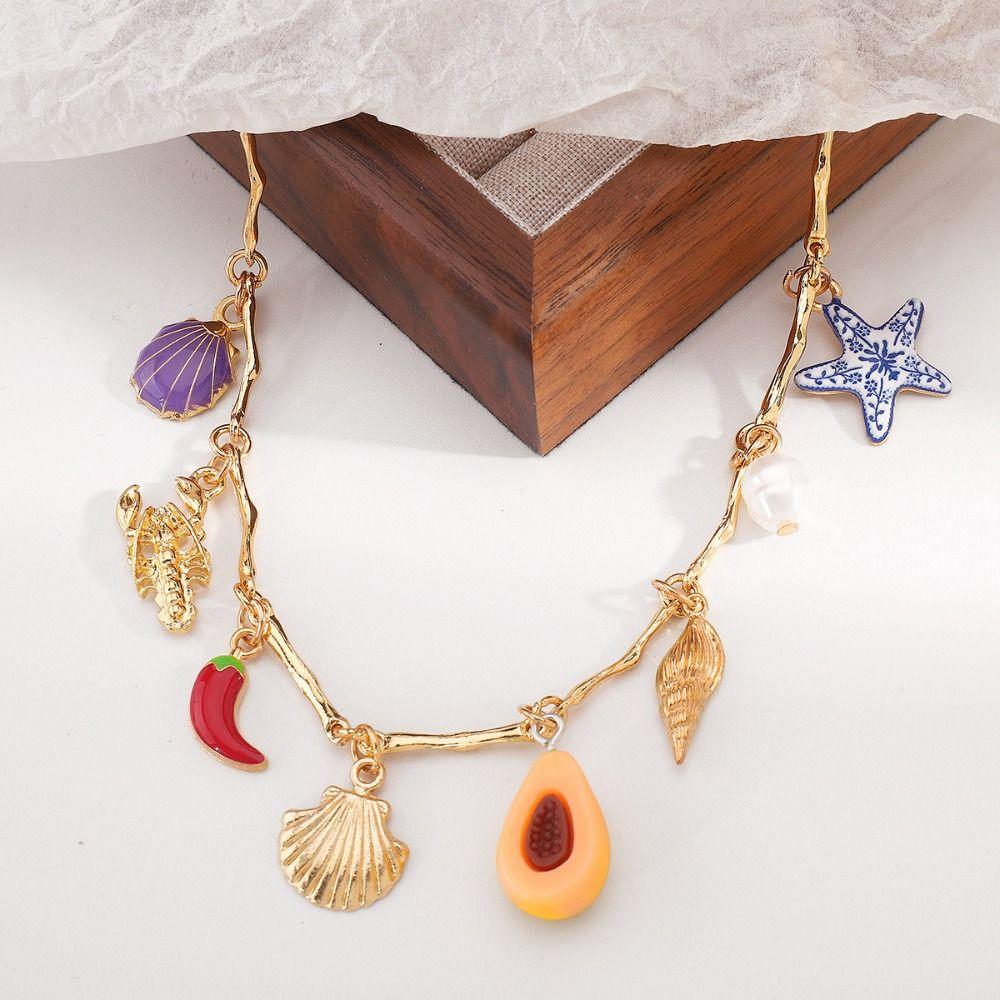Avocado Rice Bead Necklace Fruit Dopamine Necklace Personality Sun Pendant Necklace  Gift
