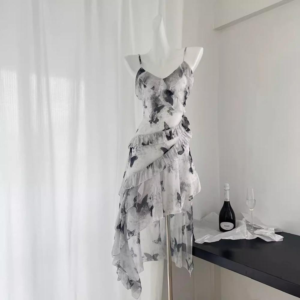 

Элегантное платье-слинг с цветочным принтом и асимметричным подолом – Изысканная летняя одежда для зрелых женщин L-(50-55kg)