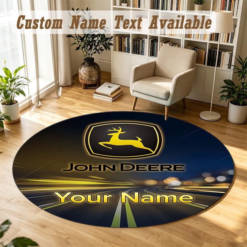 Round Rug Custom NameJohn Deere Pattern Non Slip Carpet Home Floor Decor