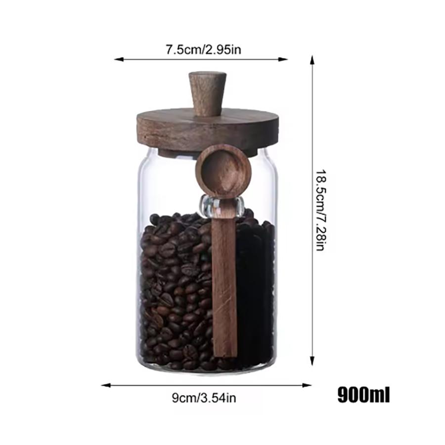 Glass Food Storage Containers with Wooden Lids and Scoop Glass Sealed Jar Airtight Food Storage Jar for Sugar Coffee Bean Candy