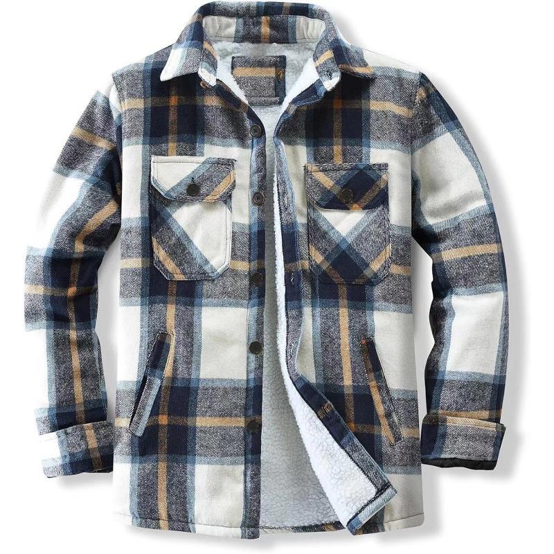 

Мужская флисовая куртка с длинными рукавами и лацканами, клетчатая рубашка, мужская хлопковая куртка 5XL