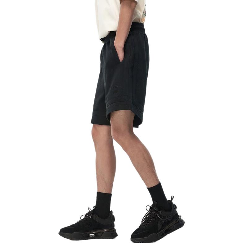 Li Ning Plain Cotton Straight Leg Breathable Sports Casual Shorts Men Shorts Black LKST007-2
