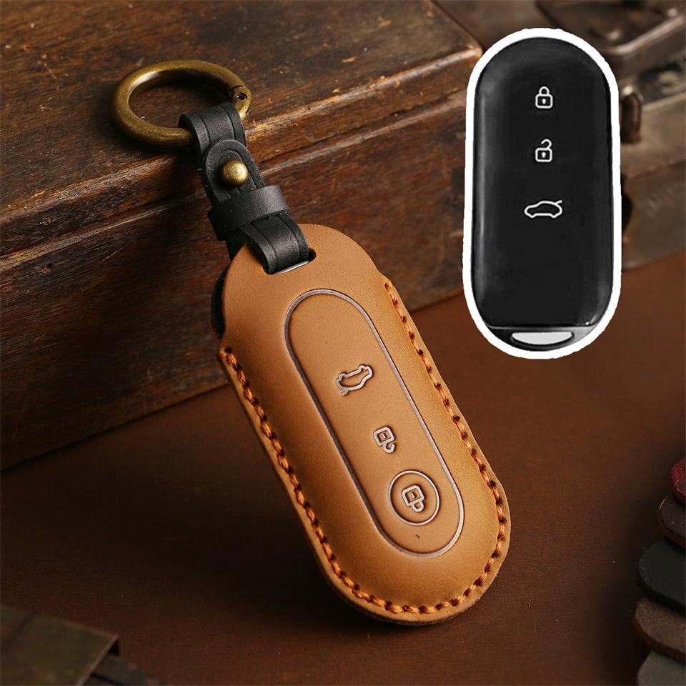 

Leather Car Smart Key Case Cover for Aito M5 M7 2022 3 Buttons Remote Protection Shell Keychain Auto Accessories коричневий