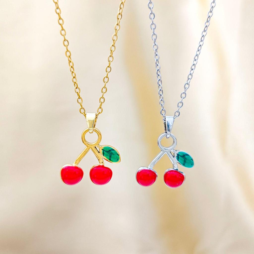 Exquisite Red Cherry Pendant Necklace - Women's Luxurious Summer Clavicle Accessory