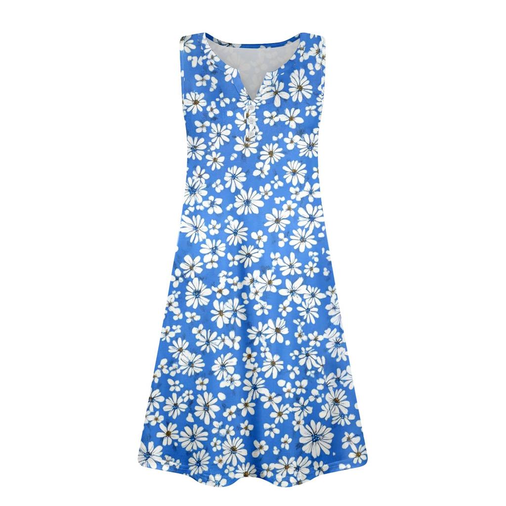 Womens Summer Dresses Loose V Neck Sleeveless Sundresses Dress With Pockets