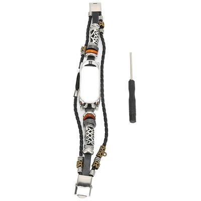 Retro Leather Wrist Strap for Xiaomi Mi Band 5 6 NFC Fashion DIY Upgrade WristbandBlack Silver