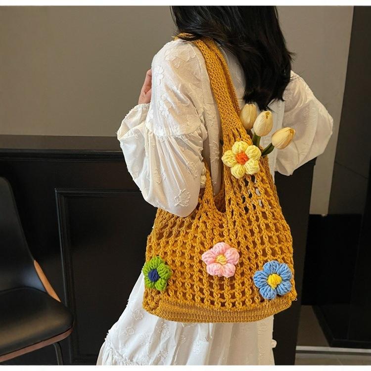 Summer Foreign Style Knitted Tote Bag Women'S Trendy Large-Capacity Versatile Woven Bag Casual Shoulder Bag