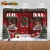 Mocsicka Red House Christmas Background For Photography Gift Tree Party Backdrop Bow Door Wreath Snow Decor Banner Photocall