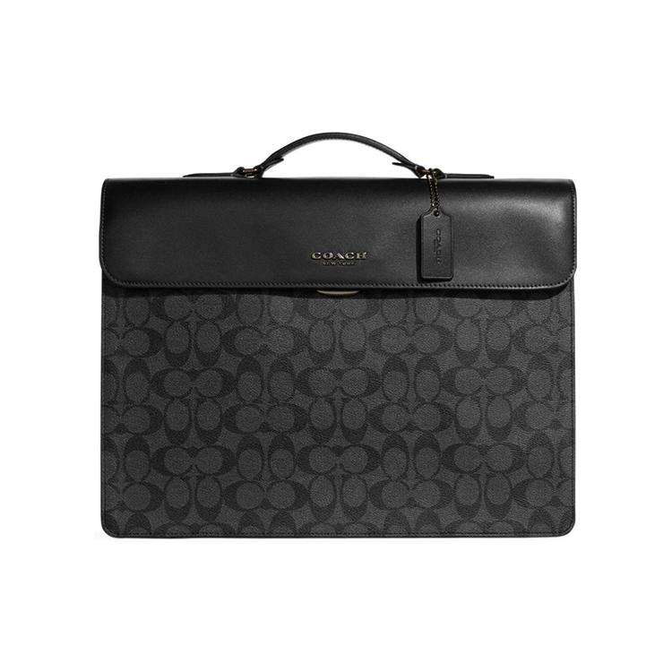 New COACH Graham Coated Canvas With Refined Calfskin Portable One Shoulder Crossbody Briefcase Large Men's Black C9827-QBMI5