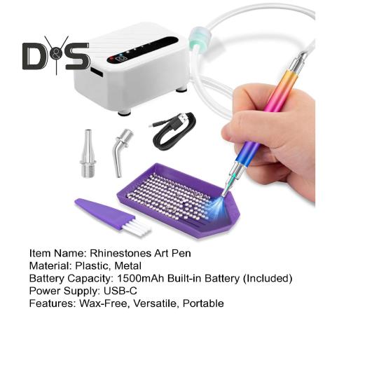 Rhinestones Vacuum Brush Portable USB-C Charging 3 Suction Levels Drill Disk Brush Wax-Free Rhinestones Painting Tool