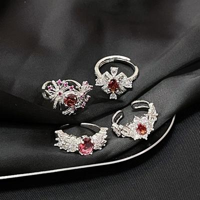 Full Diamond Inlaid Red Zircon Series Open Ring Adjustable Ring Niche Design Premium Index Finger Ring
