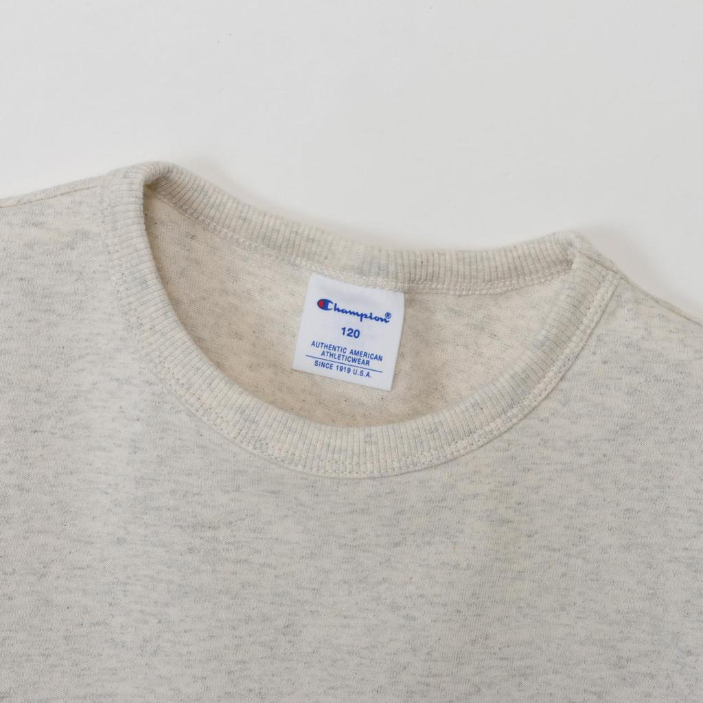 Champion Short Sleeve Crew Neck Shirt Cotton Binder Logo Size 120 Kids' Dress, 100% USA, Neck, One-Point Embroidery, Basic, Oatmeal, (CK-Z331/CK-T305)