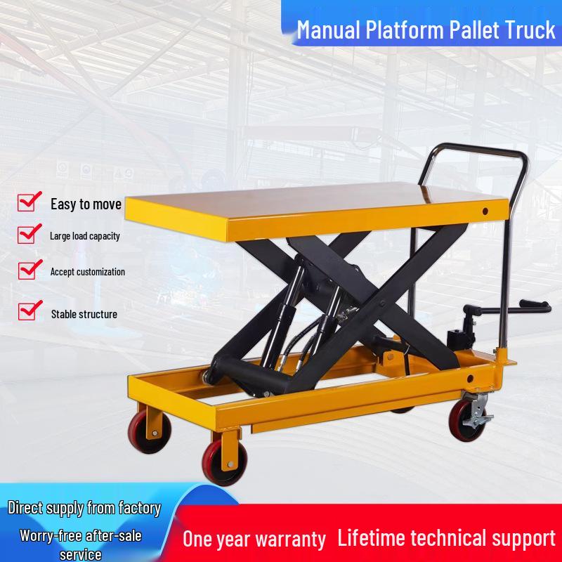 Electric Foot-Operated Platform Cart: Compact Manual Hydraulic Lifting Trolley for Warehousing