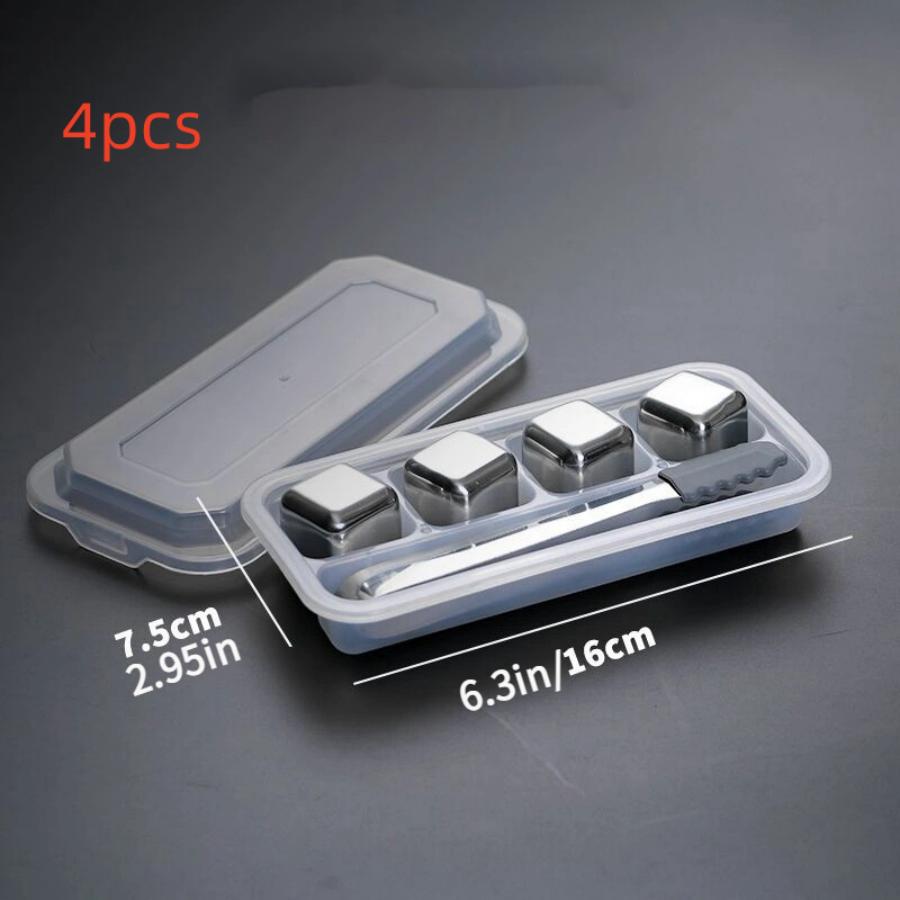 4-6-8 Piece Whiskey Ice Cubes Set with Silicone Head Tongs and Ice Cube Trays Stainless Steel Ice Cubes Reusable