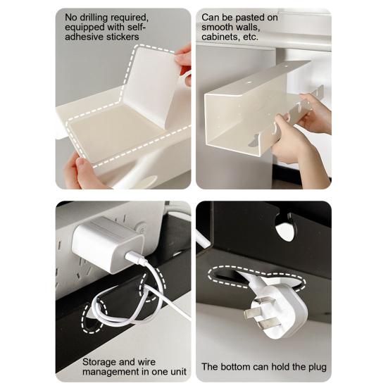 Office Desk Cable Organizer Box Under-Desk Router Power Strip Holder Wire Management Holder No Drilling Adhesive Cord Storage Container