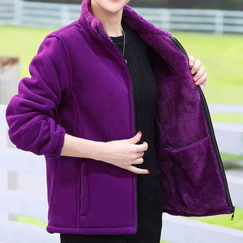 Middle-aged and Elderly Womens Autumn and Winter Velvet Thickened Polar Fleece Cardigan Double-sided Velvet Jacket Top Mothers Clothing