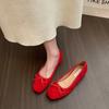 French inner heightening suede ballet single shoes women's shoes 2025 new spring and autumn bow red evening shoes