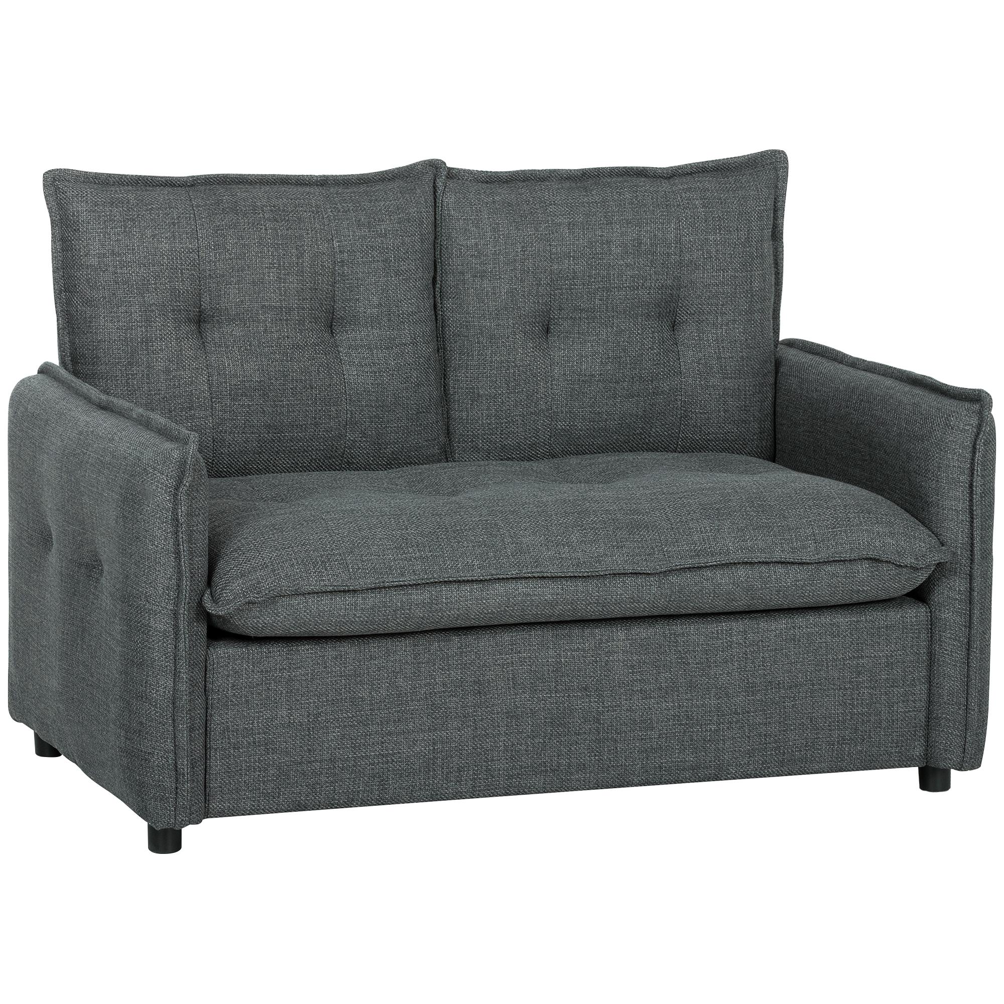 2-Seater Sofa, modern living room sofa 131 cm with padded seat, spring cushions, linen fabric, dark grey 131 x 75 x 85 cm