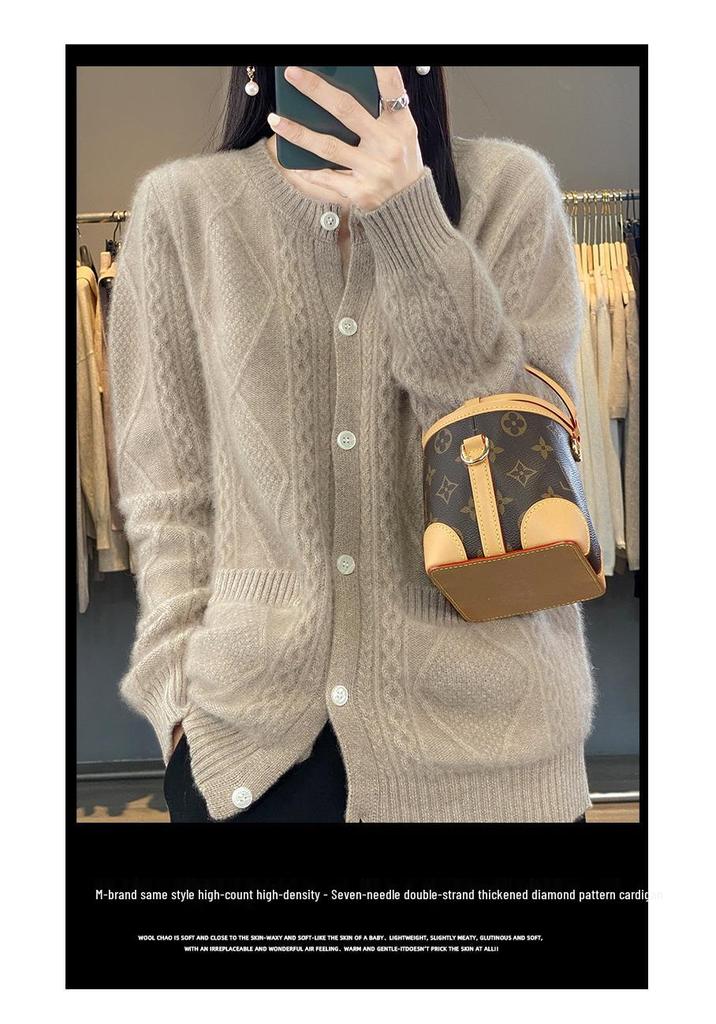 Round Neck Outer Autumn Knit Sweater & Pure Wool Cardigan for Women - New Style Solid Color Top 2023