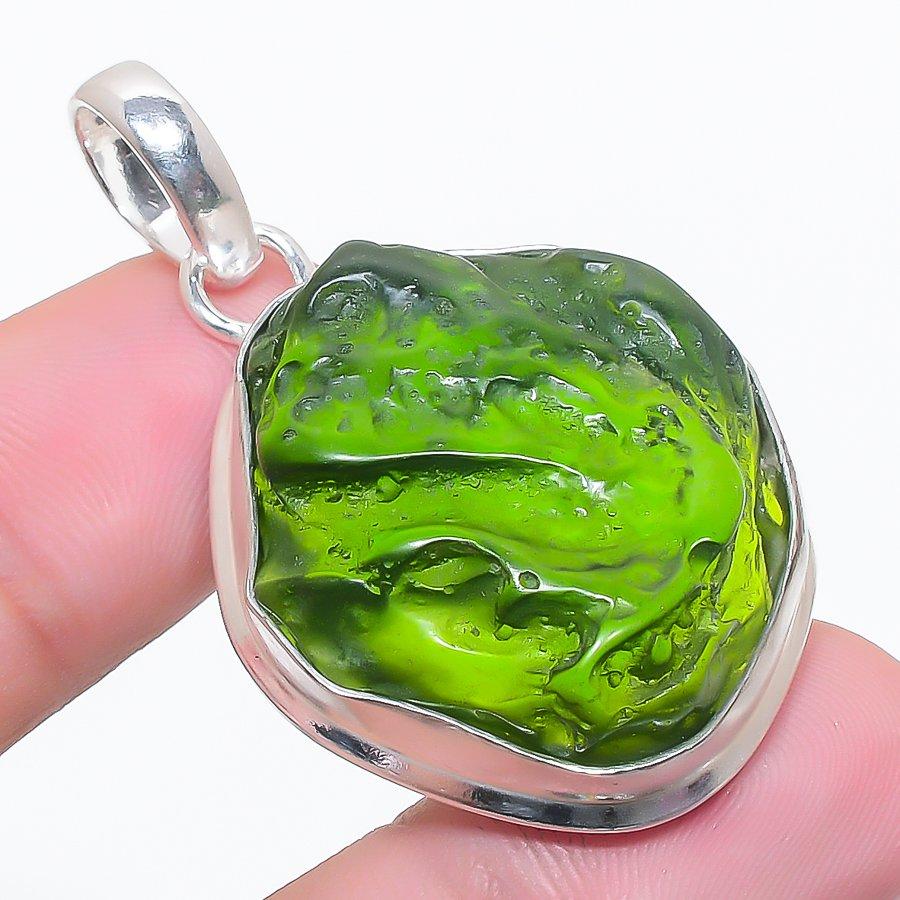 Natural Moldavite Quartz Gemstone 925 Sterling Silver Jewelry Pendant 1.77" b8e74