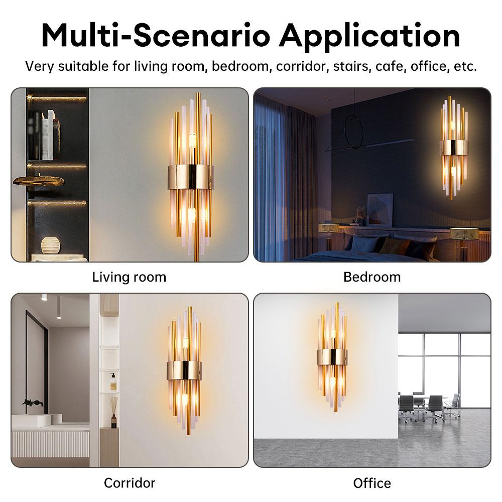 Clear Crystal LED Wall Lamp G9*2 Bulb Stainless Steel Wall Lights For Foyer Bedroom Aisle Dining Room 220V Gold Sconces