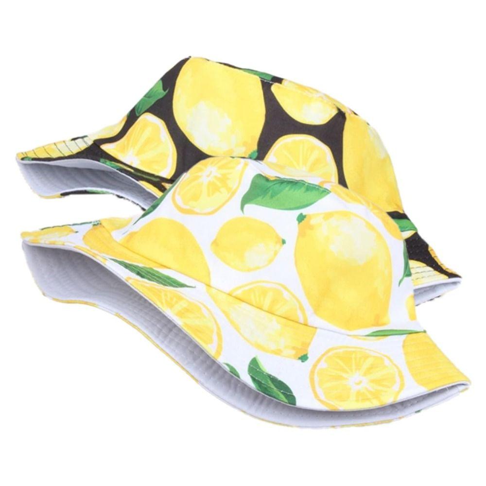 Sun Protection Bucket Hat Beach Leaf Lemon Printing Sunshade Cap Fisherman Hat  for Men Women