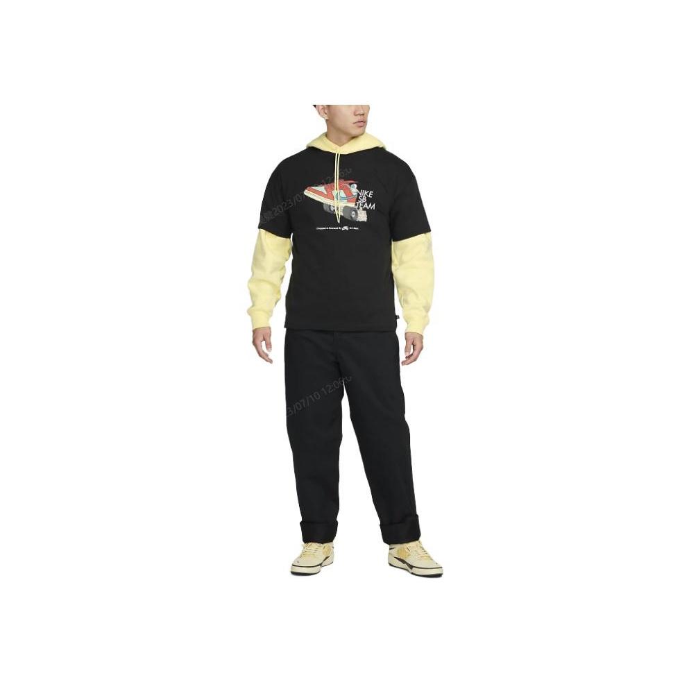 Nike T-shirt męski z krótkim rękawem, z okrągłym dekoltem, z nadrukiem kreskówkowym skateboardu, z obniżonymi ramionami, czarny FJ1138-010
