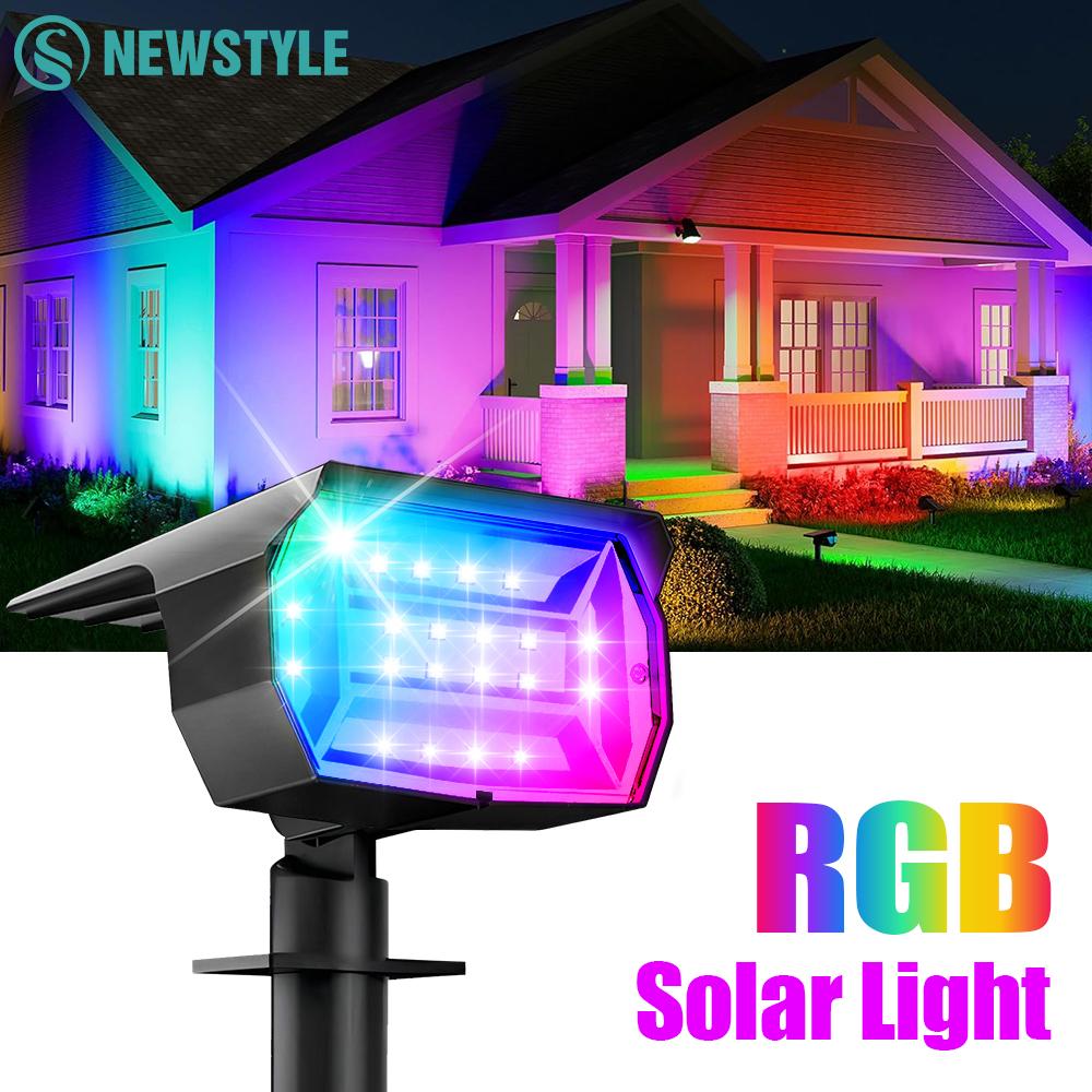 20LED Solar Spotlights Outdoor RGB Color Changing Landscape Spot Garden Lighting IP65 Waterproof Solar Powered Spotlight