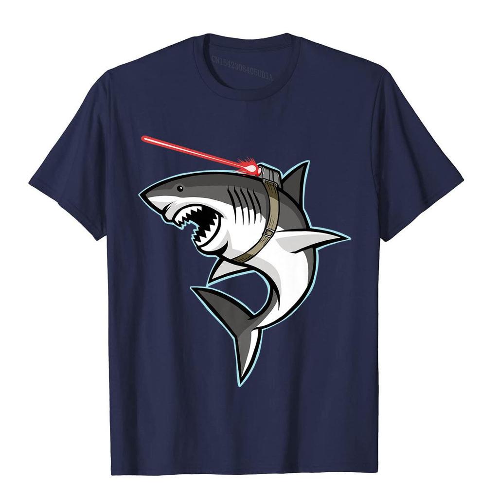 Shark With Laser Beam Premium T-Shirt Cartoon T Shirts For Men Cotton Tees Kawaii Men Clothing Europe Special