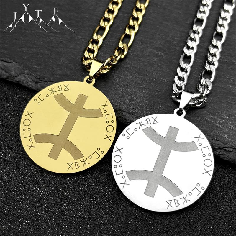 Afrikanisches Ethnisch Amazigh Berber Symbol Medaillon Anhänger Halskette für Damen Herren Edelstahl Gold Silber Farbe Hip Hop Schmuck