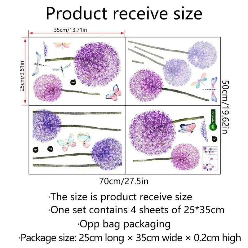Purple Dandelion Butterfly Pattern Wall Stickers Home Decoration Stickers Accessories for Living Room Sofa Bedroom Background