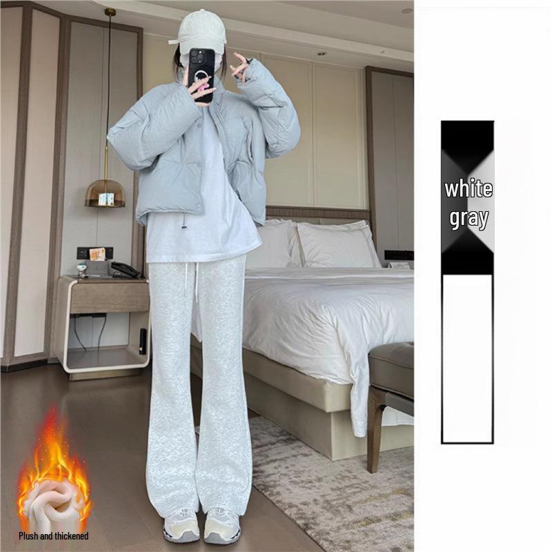 Women's Fleece-Lined Micro-Flared Grey Tall Sports Yoga Pants - 2024 Autumn/Winter Collection