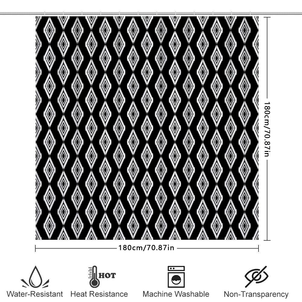 White Black Geometric Patterned Shower Curtain For Bathroom Decor Waterproof Bath Liner
