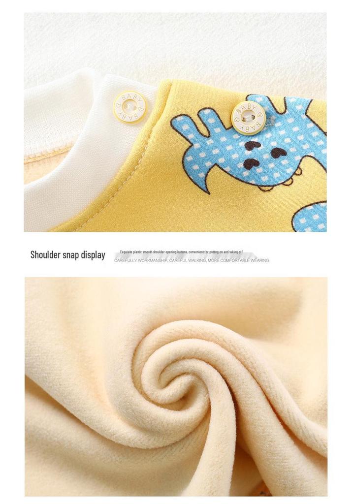 Baby Milk Silk Warm Cartoon Print Underwear Set - High Waist, Belly Protection, Plus Velvet for Infants & Toddlers (Autumn/Winter).