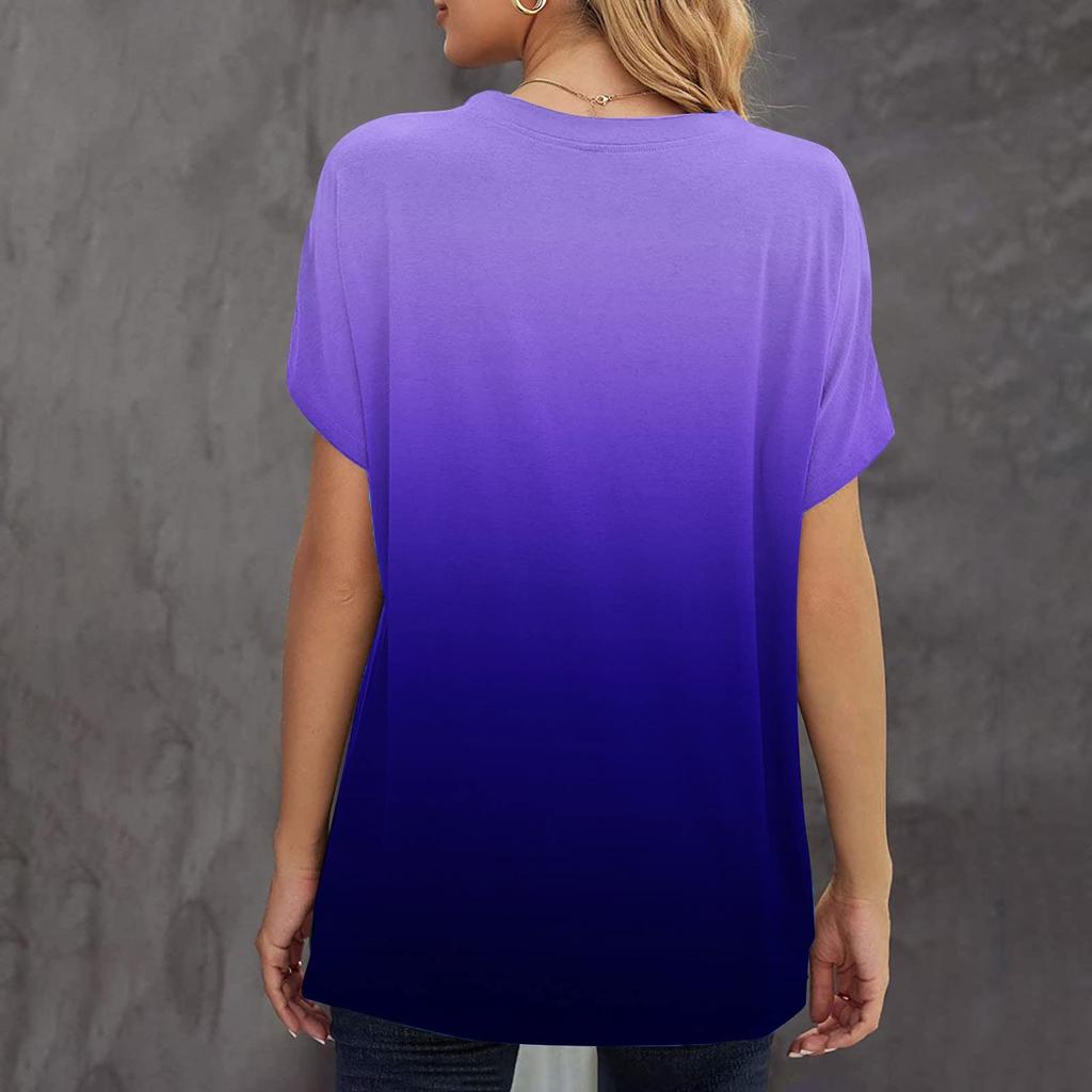 Women's Summer Gradient Printed Short Sleeve Round Neck Pullover T-shirt Top