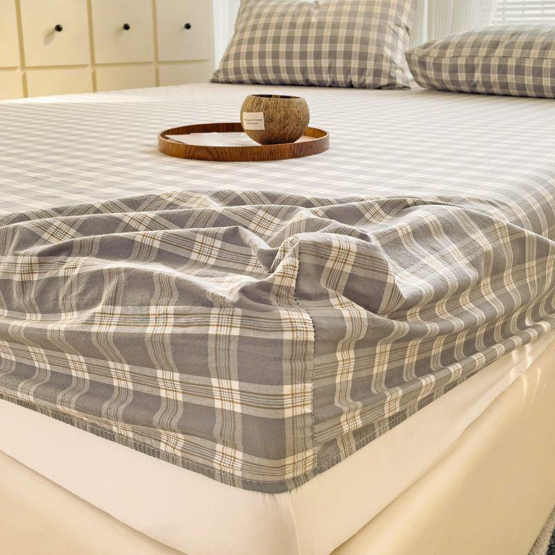 Japanese Style Washed Cotton Striped Bed Sheet Three Piece Set, Full Coverage, Non Slip Single Piece, Simmons Mattress, Dust