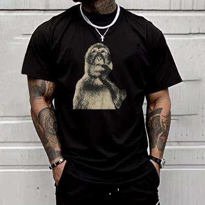 Lustiges Affen-Print-T-Shirt für Herren Frühling Sommer Täglich Lässig Mode Kurzarm Baumwoll-Oberteil Zuhause Outdoor Komfort Schwarze T-Shirts