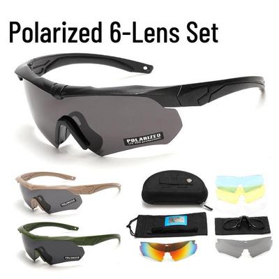 Dostępne od ręki Czarne Taktyczne Gogle Strzeleckie CS z Polaryzacją i Ochroną przed UV - Wiatroodporne, Piaskoodporne Okulary Przeciwsłoneczne Outdoorowe.