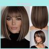 Womens Short Straight Wig With Bangs Hightemperature Silk For Casual And Party Use