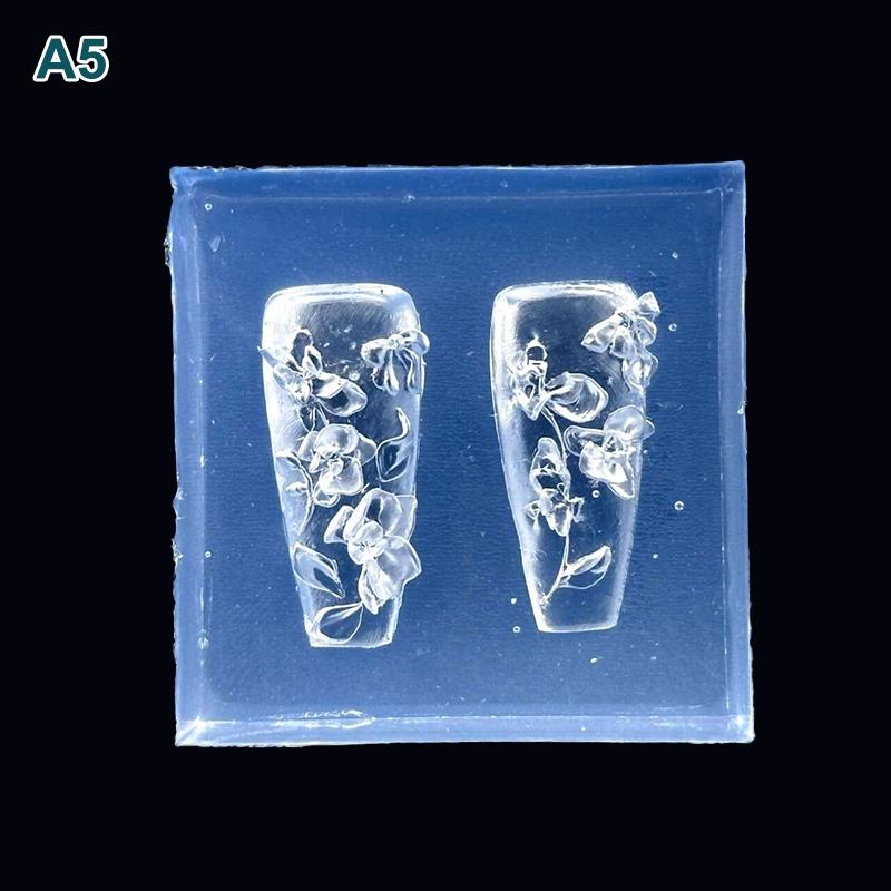 1Pcs Silicone Butterfly Nail Art Mold Five-Petaled Flowers Pattern Relief 3D Transparent Nail Template Diy Manicure Decoration
