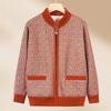 Mom spring knitted sweater women's new middle-aged and old velvet cardigan top spring and autumn grandma sweater jacket