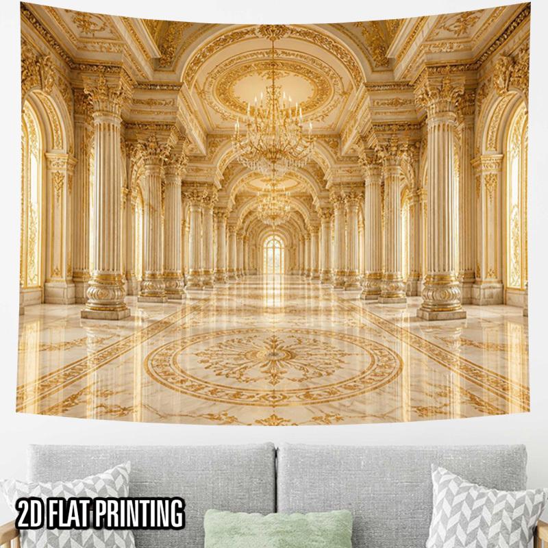 2D Flat, 1pc Horizontal Palace Tapestry Wall Hanging - Luxury Classical Chinese/European Art Decor Suitable for Home,, Hallway - Cultural Banner for W
