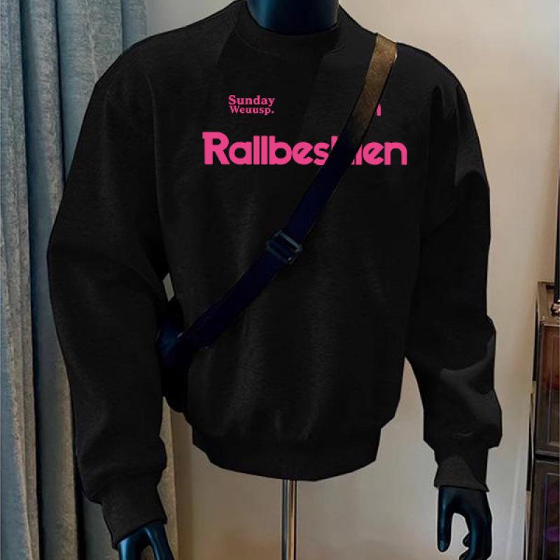 American Trendy Round Neck Pullover Sweatshirt: Autumn/Winter Creative Letter Design with Plus Velvet Lining