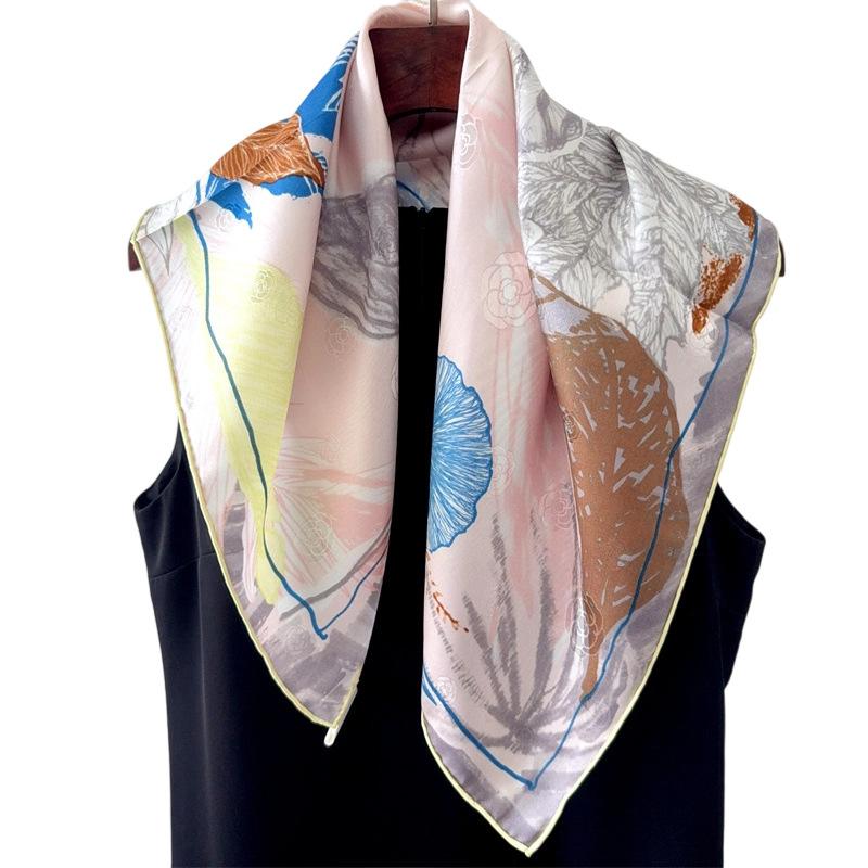 Summer New Women's Silk Twill Jacquard Scarf Silk Scarf Colored Vegetation Double-sided 61cm Twill Square Scarf